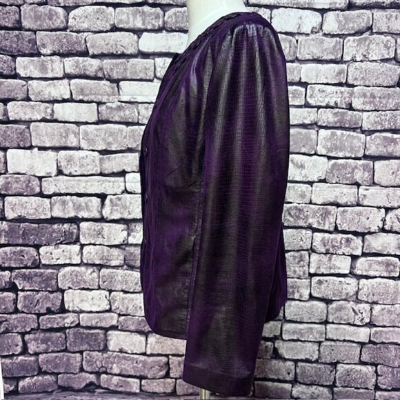 Chico's Purple Faux Leather Long Sleeve Jacket Size M - Picture 3 of 8